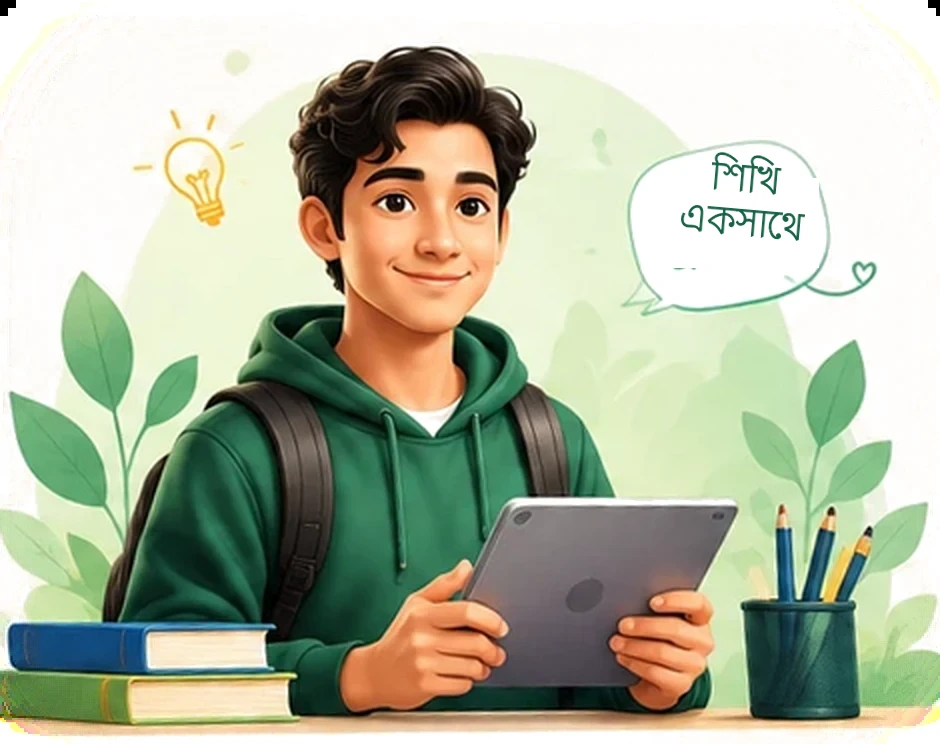 ট্যাবলেট হাতে হাসিমুখ এক শিক্ষার্থী
